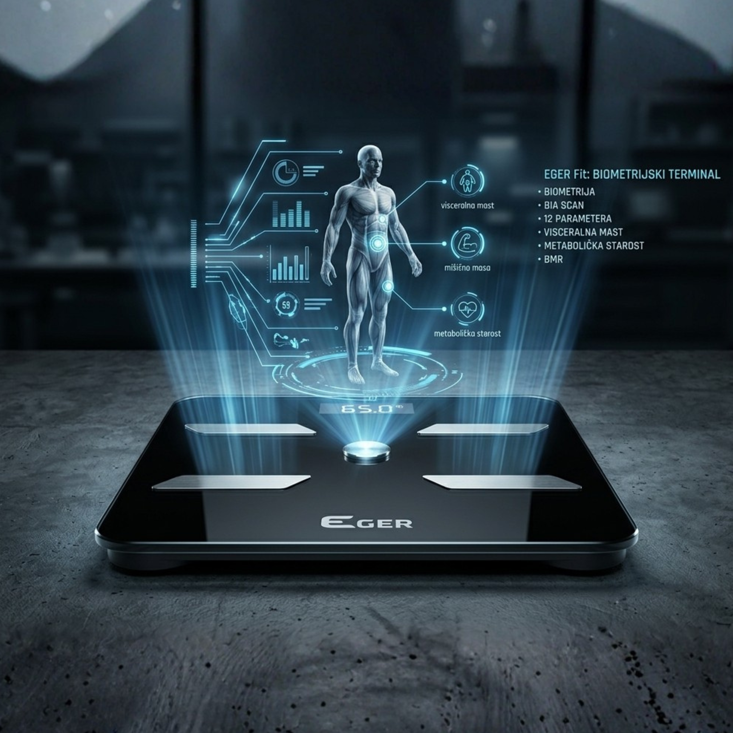 EGER Fit 2.0 Pametna Vaga: Napredna Analiza 12 Parametara Tijela (Bluetooth + Aplikacija)